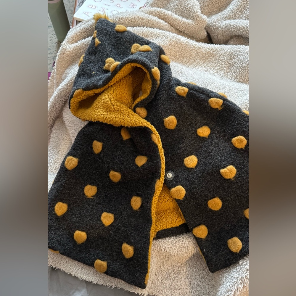 Zara Cozy Kids' Hooded Cape with Yellow Polka Dots